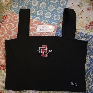 Black Crop Top with Red and White Logo